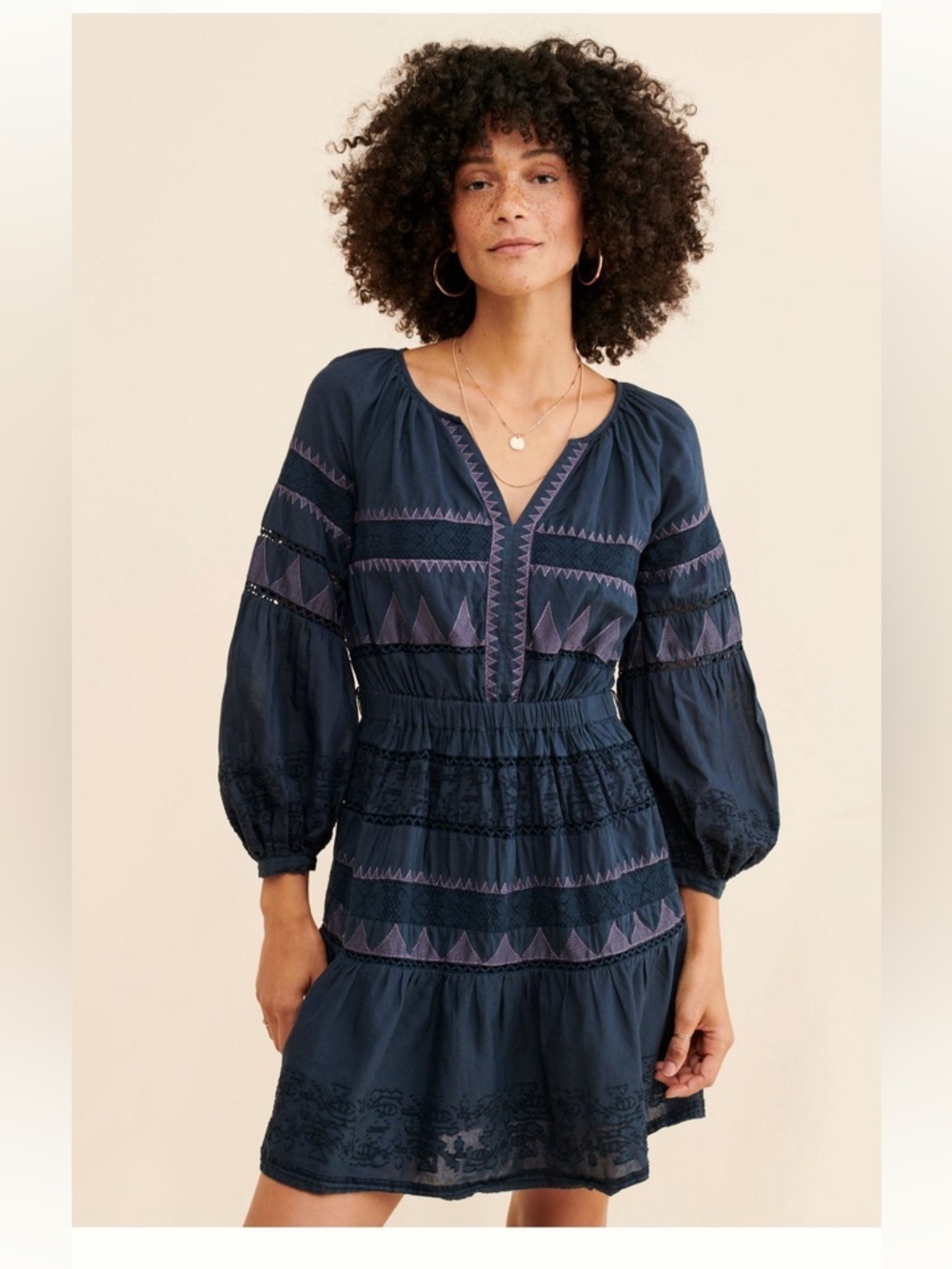 Anthropologie Skye Embroidered Navy Peasant Dress - Women S